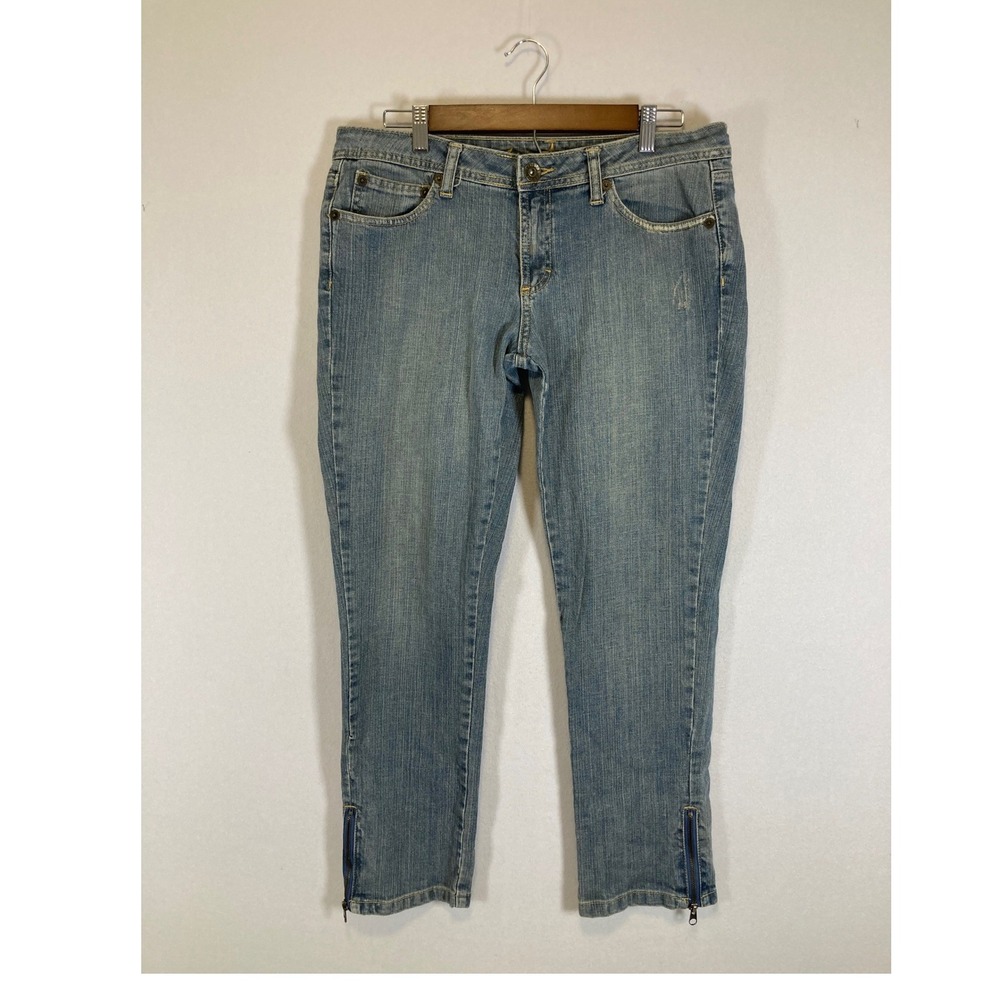 Y2K McBling Arizona Jean Co Womens 13 Blue‎ Ankle Zip Cropped Distressed Jeans